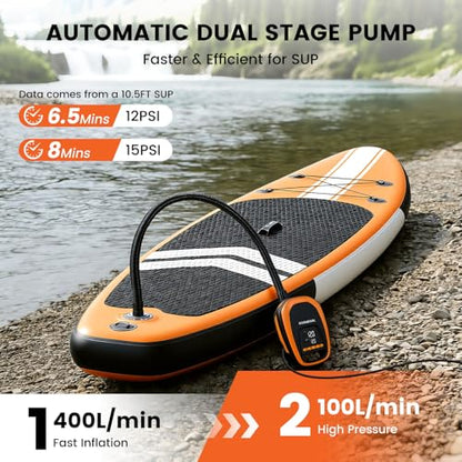 kosmegal Electric Paddle Board Pump, High Pressure SUP Pump with Inflation & Deflation, Auto-Off, 12V DC Car Connector Portable Air Pump for Inflatables and Kayaks