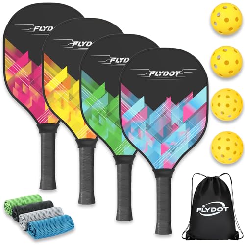 Pickleball Paddles Set of 4,USAPA Approved,4 Indoor&Outdoor Pickleball Balls, Carrying Bag, 4 Cooling Towels,4 Pack Paddles,Pickleball Paddles Pack Gifts for Beginner&Pro - color: Color Squares