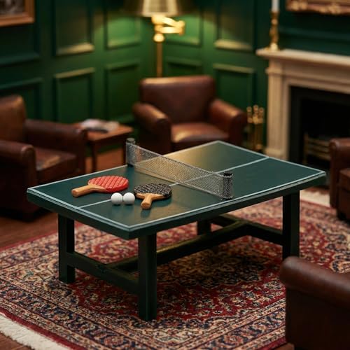 NUOBESTY Miniature Table Tennis Set for Dollhouse, Mini Ping Pong Table with 2 Rackets and Ball Doll House Sports Decor for Fairy Garden, Cake Topper, Photo Prop Scene, Collectors