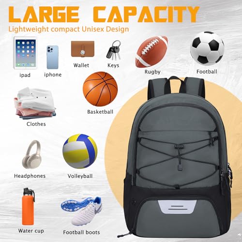 Goloni Soccer Backpack Bag with Separate Ball & Cleat Shoe Compartment,Sports Gym Backpack for Teen Girls Boys Men Women Kids - color: Dark Grey