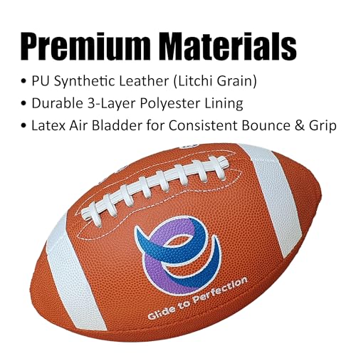 EverGlide Handmade American Football – Full Size & Junior – Durable PU Leather Litchi Grain with Grip Laces – Training, Practice, Backyard, Game-Day Play - size: Senior