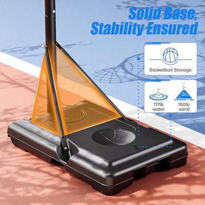 Asbest 44" Portable Basketball Hoop Outdoor 5.5-10ft 16 Levels Smooth Adjustable Height System with Heavy-Duty Steel Frame & Shatterproof PC Backboard for Kids, Teens, Adults-Driveway & Backyard