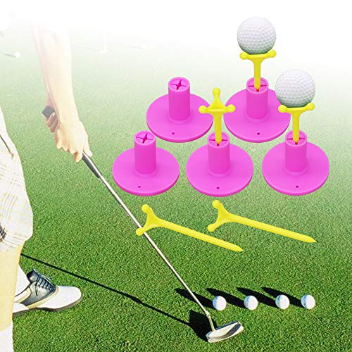 Golf Rubber Tee Holder Set for Golf Driving Range Tee Practice Tool Pack of 5 - color: Pink