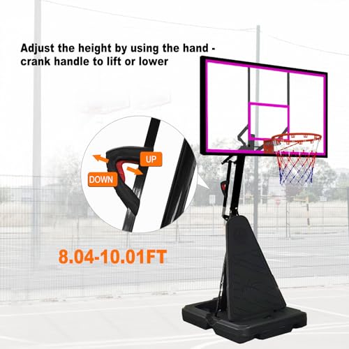Basketball Hoop Outdoor 8.04-10FT Height Adjustable, Portable Basketball Goal with 44 Inch Shatterproof Backboard, Heavy-Duty Base & Wheels for Youth,Teens,Adults in Backyard,Driveway,Indoor