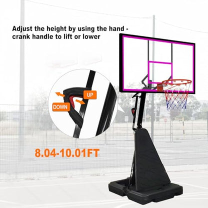 Basketball Hoop Outdoor 8.04-10FT Height Adjustable, Portable Basketball Goal with 44 Inch Shatterproof Backboard, Heavy-Duty Base & Wheels for Youth,Teens,Adults in Backyard,Driveway,Indoor