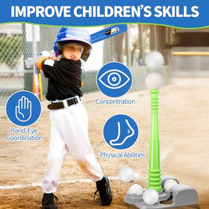 T Ball Set for Kids 3-5 5-8, Toddler Baseball Tee Ball Set for Boys Tball Set with 6 Balls, Batting Tee, Baseball Bat, Pitching Machine, Glove T Ball Stand Stocking Stuffers for Kids