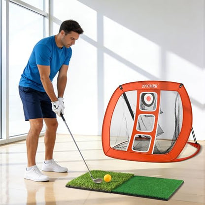 Pop Up Golf Chipping Net for Backyard & Indoor Practice Golf Target Training Aid Foldable Golf Hitting Net with Hitting Mats, Gift for Men, Golfer, Beginners