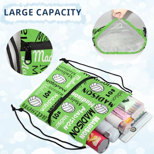 Custom Volleyball Style Drawstring Bag, Personalized Sports Ball Backpack Drawstring Sack Cinch Bags for Team Gift Party Favors, Grass Green - color: Grass Green