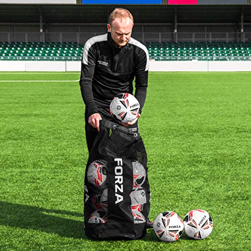FORZA Premier Ball Carry Bag | Drawstring Soccer, Basketball, Netball & Volleyball Mesh Bag | 5 Color Options - Heavy Duty Equipment Holdall | 12 Ball Capacity - color: Black