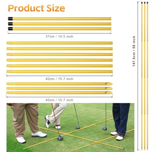 Golf Alignment Sticks 3 Pack, 58 inch Golf Swing Practice Stick, Adjustable Length Golf Practice Rods Alignment Training Sticks for Aiming, Putting, Full Swing Trainer, Yellow