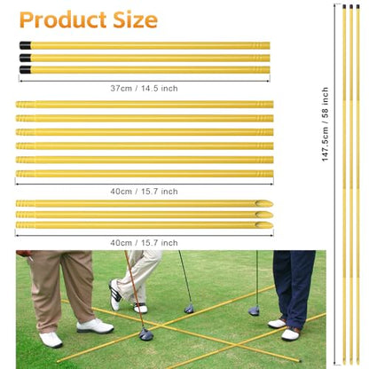 Golf Alignment Sticks 3 Pack, 58 inch Golf Swing Practice Stick, Adjustable Length Golf Practice Rods Alignment Training Sticks for Aiming, Putting, Full Swing Trainer, Yellow
