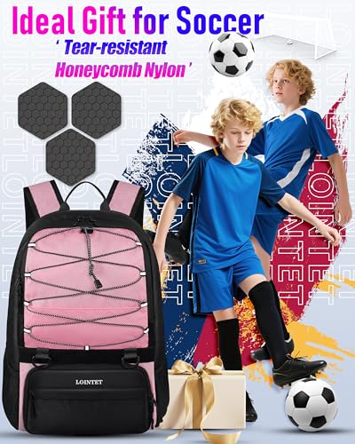 LOINTET Youth Soccer Bag, Soccer Backpack with Ball Compartment, Sports Equipment Training Bags Fits Basketball Football Volleyball and Accessories, Black - color: Pink