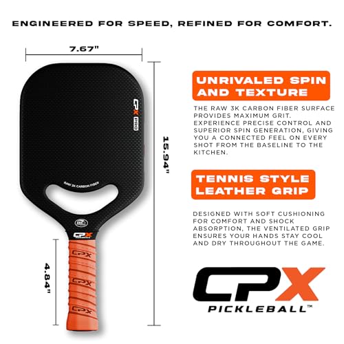 CPX Pro Carbon Fiber Pickleball Paddle - Professional Grade, Matte Finish, Honeycomb Core, Tennis Style Grip - Edgeless Paddle Designed in Chicago, USA - color: Black Pro