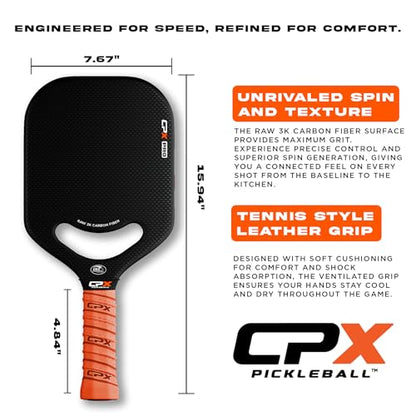 CPX Pro Carbon Fiber Pickleball Paddle - Professional Grade, Matte Finish, Honeycomb Core, Tennis Style Grip - Edgeless Paddle Designed in Chicago, USA - color: Black Pro