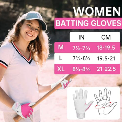HANDLANDY Baseball Batting Gloves for Adult Youth, Grip Breathable Softball Batting Gloves Fit Men Kids Boys Girls - color: Pink-Adult, size: Adult Medium
