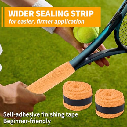 2 Pcs Tennis Racket Grip Tape, Towel Tennis Overgrip Tape, Anti-Slip Absorbent Grip, Racket Overgrip Tape,9 Colors - color: Orange