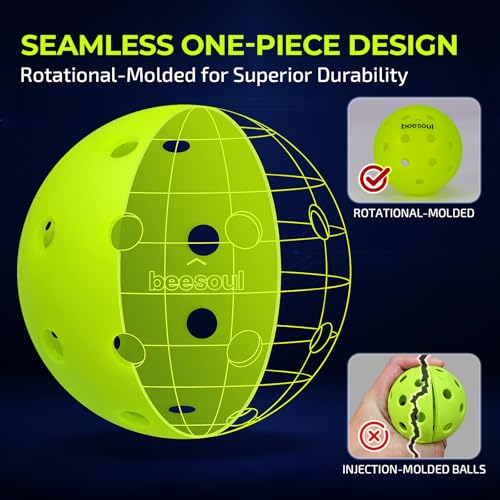 beesoul 3-Pack Premium Pickleball Balls, Outdoor 40-Hole Balls for Consistent Bounce, One-Piece Seamless Design, Built for All Skill Levels