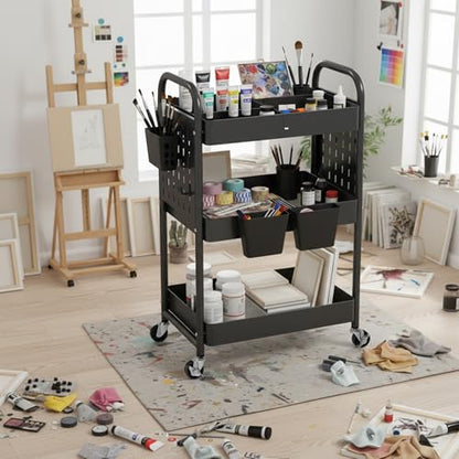 danpinera Craft Cart, Black Rolling Cart with Retractable Dividers & DIY Pegboards for Kitchen, Bedroom, Laundry - color: Black, size: with Dividers
