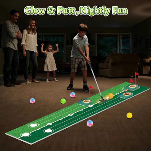 VATOS Golf Putting Set for Kids - Light up Golf Game Toys with Putting Mat, Putter, 3 Holes & 6 Balls (3 Glow), Indoor Outdoor Yard Golfs Game Sports Toys, Birthday Gifts for Boys Girls Kids 3-8