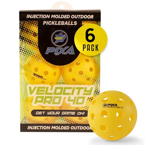 Outdoor Pickleballs – USAPA Approved 40-Hole, Crack-Resistant, Rotationally Molded for All Courts – High Visibility Bright Green or Yellow – PIXA Velocity Pro 40 (3, 6, or 12 Pack) - color: Bright Yellow, size: 6 Pack