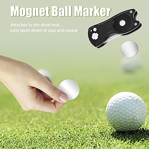 Mile High Life Golf Divot Repair Tool, All Metal Foldable Divot Tool with Pop-up Button & Magnetic Ball Marker, 2-6 Pack - color: Black*2/Blue*2/Red*2