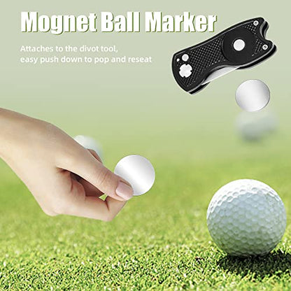 Mile High Life Golf Divot Repair Tool, All Metal Foldable Divot Tool with Pop-up Button & Magnetic Ball Marker, 2-6 Pack - color: F4-(Black/Sliver/Red/Gray)