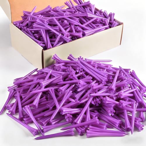 FINGER TEN Golf Tees Plastic Unbreakable Easy to Find Bulk Value 200/500/1000 Count, 2 3/4 3 1/4 Inch Tee Driving Range Reduce Friction, Green Red White USA Flag Practice - color: Purple, size: 500 Count (3 1/4 Inch)