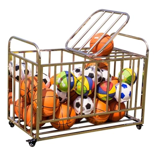Ball Storage Cart Rolling Ball Storage Garage with Lockable Wheels, Basketball Storage Bin for Indoor Outdoor, Rolling Exercise Ball Cart Holder for Gym, School, Club,Withcover - color: Withcover