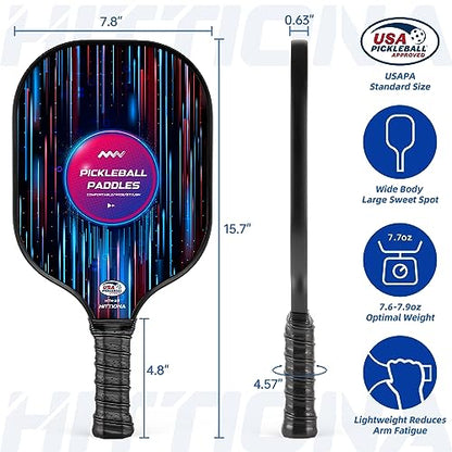 HITTIONA Pickleball Paddles - Fiberglass Pickleball Paddles Set of 2, USAPA Approved Pickle Ball Rackets 2 Pack with 4 Pickleball Balls, 1 Pickleball Net Bag, Paddles Ball Set for Beginners