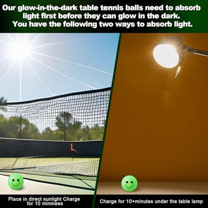 Soulchen 40mm Glow in The Dark Table Tennis Balls Bulk, Carnival Game Night, Neon Birthday Party Favors, Classroom Rewards, Goodie Bag Filler, Pet Playmate - color: Glow in the Dark Green, size: Smile Face