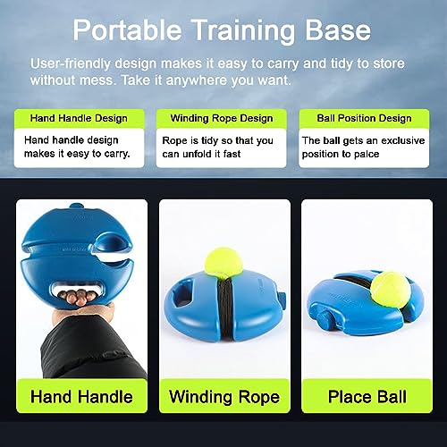 Q&F Tech Tennis Trainer Rebound Ball Set, Solo Practice Reaction Kit/Ball, Portable Self Training Tool/Device, for Beginners/Adults - 1base+2balls