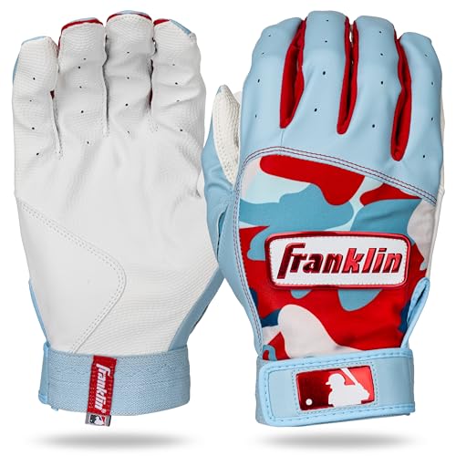Franklin Sports MLB Youth Batting Gloves - Digitek Camo Baseball + Softball - Premium Leather - Many Sizes + Colors - Youth - color: White/Carolina Blue, size: Small