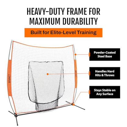 Bownet Original Big Mouth 7’ x 7’ Baseball Softball Hitting Net – Portable Pitching & Batting Practice Net, Heavy Duty Steel Frame, Fast 60-Second Setup, Carry Bag