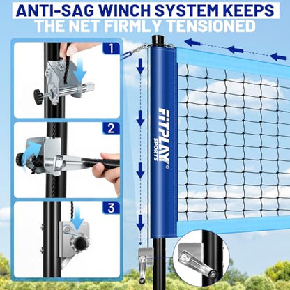 Outdoor Portable Volleyball Net Set with Anti-Sag Winch System,PU Volleyball,Pump,Height Adjustable Steel Poles,Boundary Line and Waterproof Carry Bag for Backyard, Beach, Lawn