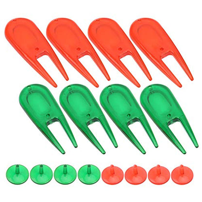 Green Repair Fork, Ball Marker Tool with 4 Red and 4 Green Markers for Divot Fixing