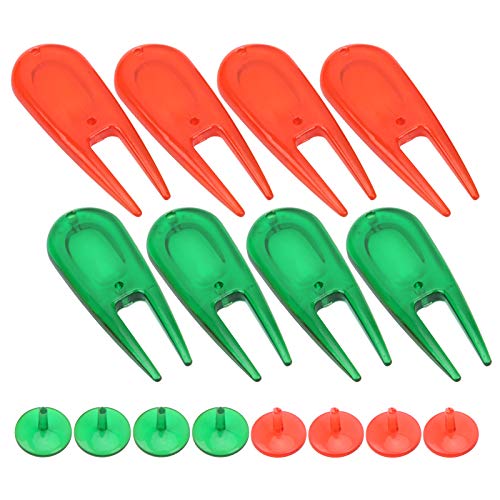 Green Repair Fork, Ball Marker Tool with 4 Red and 4 Green Markers for Divot Fixing
