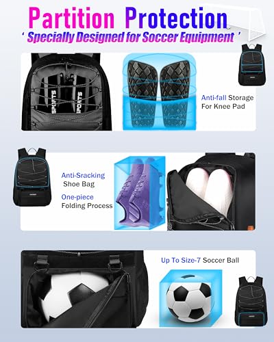 LOINTET Youth Soccer Bag, Soccer Backpack with Ball Compartment, Sports Equipment Training Bags Fits Basketball Football Volleyball and Accessories, Black - color: Black