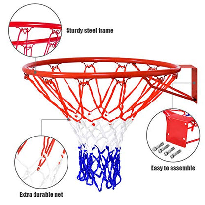Goplus 18’’/15’’ Replacement Basketball Rim, Wall Door Mounted Basketball Hoop with All Weather Net, Indoor Outdoor Hanging Basketball Rim Goal Outside - size: 18", style: Red
