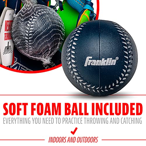 Franklin Sports Kids Baseball Glove + Foam Ball Sets - Meshtek Youth Teeball Gloves for Kids + Toddlers - Left + Right Hand Throw - 9.5" Inch - color: Navy/Lime/Orange