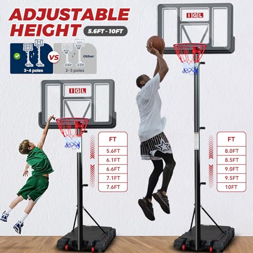 IGL Portable Basketball Hoop, 5.6-10FT Adjustable Basketball Goal System, 40/44 Inch Outdoor Basketball Hoop & Goals for Kids, Youth, and Adults in The Backyard, Driveway with PC Backboard - color: Black