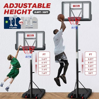 IGL Portable Basketball Hoop, 5.6-10FT Adjustable Basketball Goal System, 40/44 Inch Outdoor Basketball Hoop & Goals for Kids, Youth, and Adults in The Backyard, Driveway with PC Backboard - color: Black