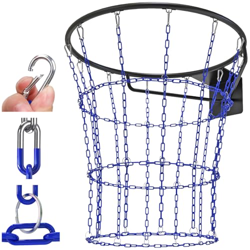 Insaga Chain Basketball Net Heavy Duty Metal - 19'' Basketball Chain Net for Hoop Outdoor Indoor Replacement, Rustproof Steel Chain Net for Standard 12-Loop Rim, Easy to Install - color: Blue B