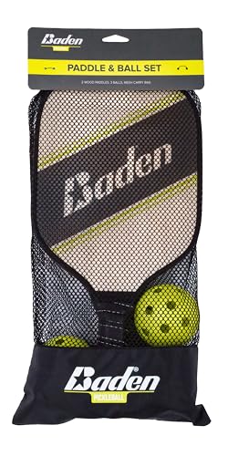 Baden Pickleball Starter Set | Includes 2 Wood Paddles, 3 Pickleballs, and Mesh Carry Bag | Ideal for Beginners and Casual Play