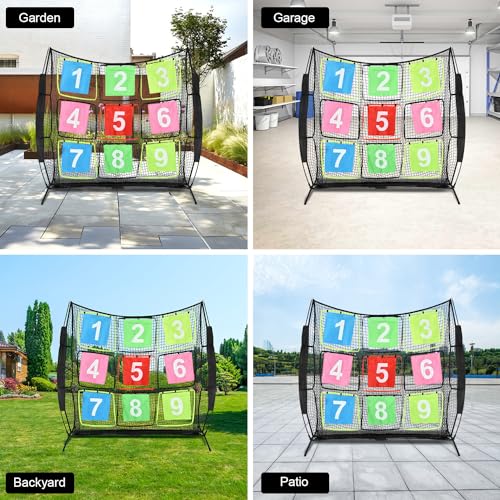 Disc Golf Net Portable Disc Training Net with 9 Target Multifunctional Practice Net Disc Golf Target Net for Backyard Indoor Outdoor Game,7ft x 7ft