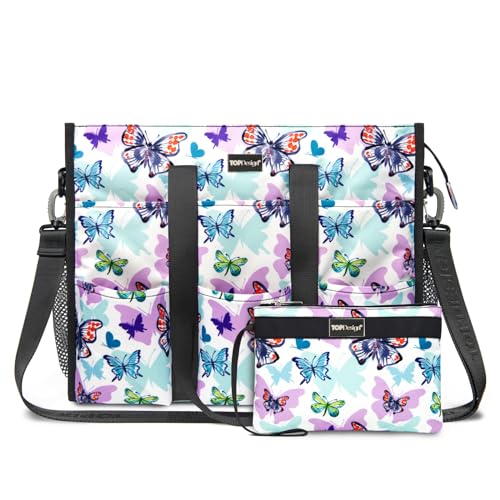 TOPDesign Utility Water Resistant Tote Bag with 22 Pockets, Top Zipper Closure & Thick Bottom Support, for Working Women - color: Butterfly, size: Medium