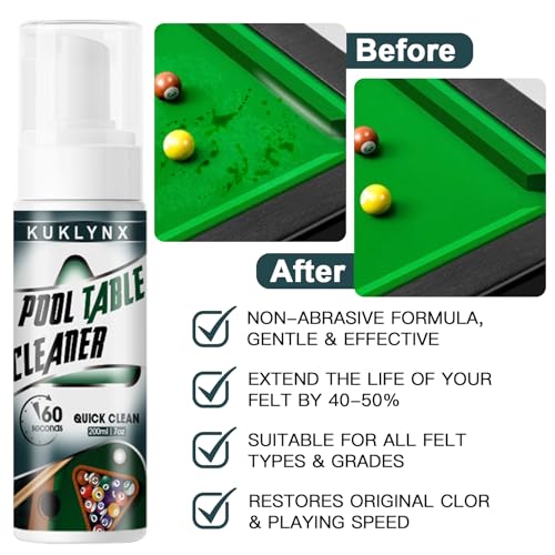 Foam Billiard Tables Cleaner Spray with 2 Pool Table Brushes, 1 Static Gloves, 1 Cloth - Essential Pool Table Cleaning Kit & Billiards Pool Table Accessories Kit for Billiards Players