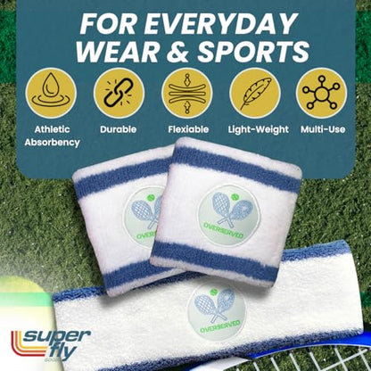 Super Fly Goods Sweatbands Pickleball Golf Tennis Great Gift or for Your Sports or Team Wristband Sports Band Set Including Towel Wrist and Head Sweatbands - style: Tennis Head & Wristband Set