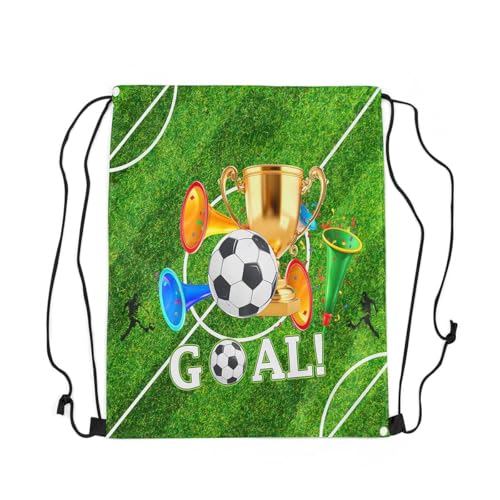 Castle Fairy Football Theme Drawstring Backpack,Golden Trophy Large Capacity Sackpack Bag,American Sports Game Lightweight Draw String Bag - color: Green Golden White