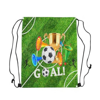 Castle Fairy Football Theme Drawstring Backpack,Golden Trophy Large Capacity Sackpack Bag,American Sports Game Lightweight Draw String Bag - color: Green Golden White