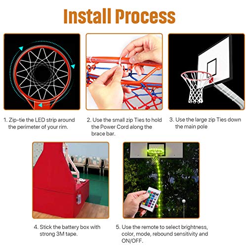 Waybelive LED Basketball Hoop Lights, Remote Control Basketball Rim LED Light, 16 Color Change by Yourself, Waterproof, Super Bright to Play at Night Outdoors, Good Gift for Kids - style: LED Basketball Rim&Pole Light